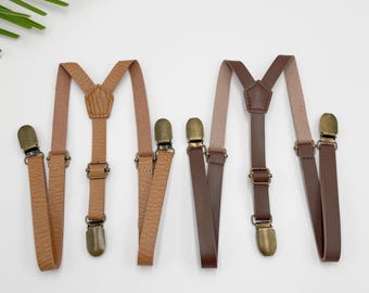 Skinny Leather Suspenders for Baby to Adult - Groomsman Proposal, Ring Bearer Outfit, Best Man Gift, Toddler Suspenders, Rustic Wedding