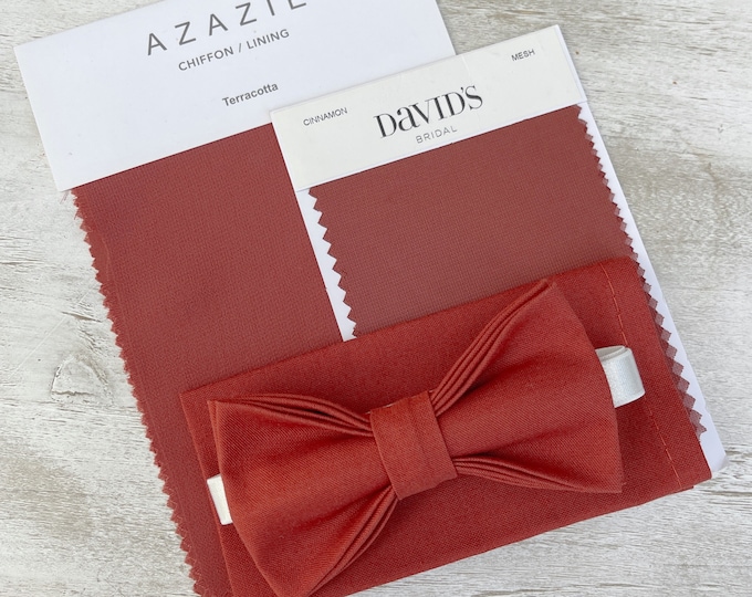 Groomsmen Terracotta Cinnamon Bow Tie & Men's pocket square , boy's bow tie , handkerchief , Best Man set , Promo outfit , Ring bearer gift