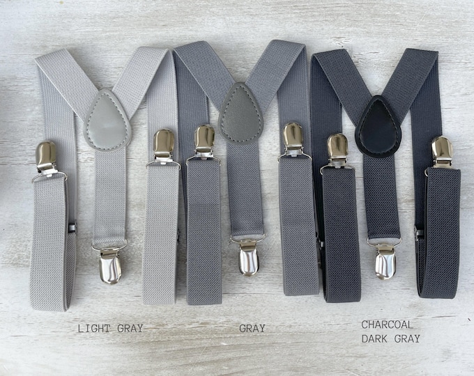 Gray Suspenders, Groomsmen Gift, Ring Bearer Braces, Boho Rustic Wedding, Formal Wedding Party, Ring Bearer Outfit