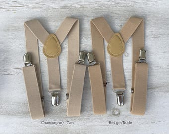 Tan Suspenders, Khaki Wedding Suspenders, Groomsman Proposal, Ring Bearer Outfit, Best Man Gift, Champagne Nude Suspenders