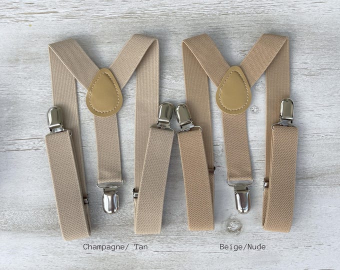 Tan Suspenders, Khaki Wedding Suspenders, Groomsman Proposal, Ring Bearer Outfit, Best Man Gift, Champagne Nude Suspenders