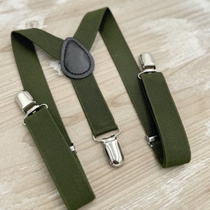 Olive Suspenders, Groomsmen Gift, Green Ring Bearer Braces, Boho Rustic Wedding , Formal Wedding Party, Ring Bearer Outfit