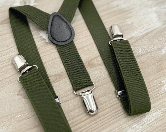 Olive Suspenders, Groomsmen Gift, Green Ring Bearer Braces, Boho Rustic Wedding , Formal Wedding Party, Ring Bearer Outfit
