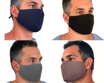 FACE MASK Reusable and Washable , unisex cotton fabric face mask , CLOTH Gray Black Beige Navy Blue Mask , Steel blue Mask for men  women
