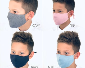 KIDS Face MASK Reusable and Washable  / children school cotton fabric face mask  / CLOTH Gray Pink Navy Blue Mask / Face Mask for babies