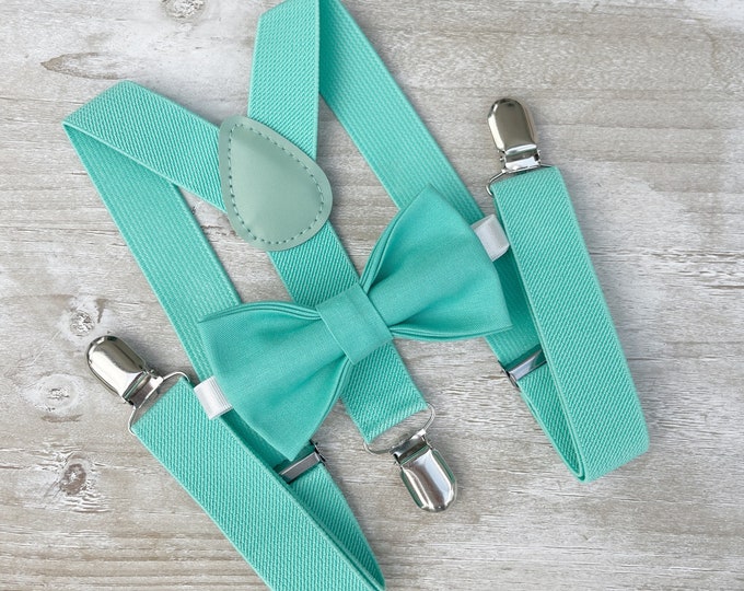 Dark Mint Bow Tie & Suspenders , Men's suspenders , Boy's Ring Bearer set , Toddler costume , Groomsmen Gift , Wedding Groom outfit