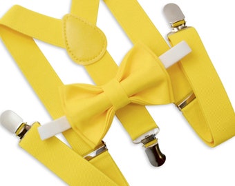 Details about / SET Kids Boys Mens Baby Yellow Suspenders /& Yellow Bow tie Infant ADULT