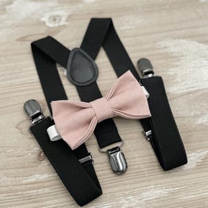 Vintage Rose Bow tie & Suspenders, Black Braces, Linen Cameo BowTie, Ring Bearer Outfit, Boho Rustic Wedding