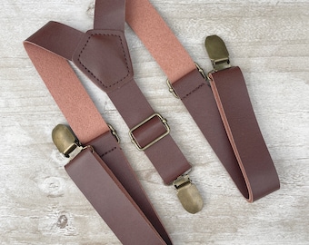 Leather Suspenders, Vegan Braces, Vintage Groomsmen Gift, Boho Rustic Ring Bearer Outfit, Formal Wedding Party