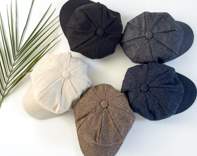 Newsboy Cap, Wool Flat Cap, Baker Boy Hat - All Sizes Baby to Adult, Ring Bearer Outfit, Groomsman Gift, Newborn Photo Prop