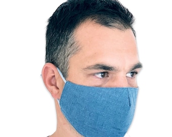 FACE MASK Reusable and Washable  / unisex cotton fabric face mask  / cloth STEEL Blue Face Mask / Face Mask for men and women