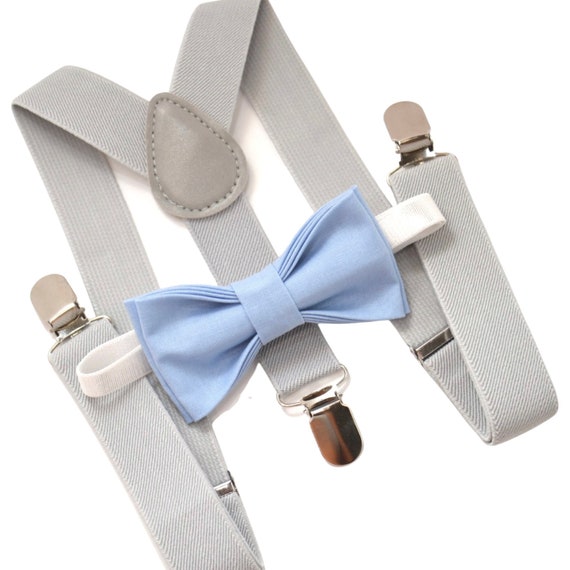 Bow Tie & Suspenders SET / ICE Blue Bow Tie / Light Gray Etsy