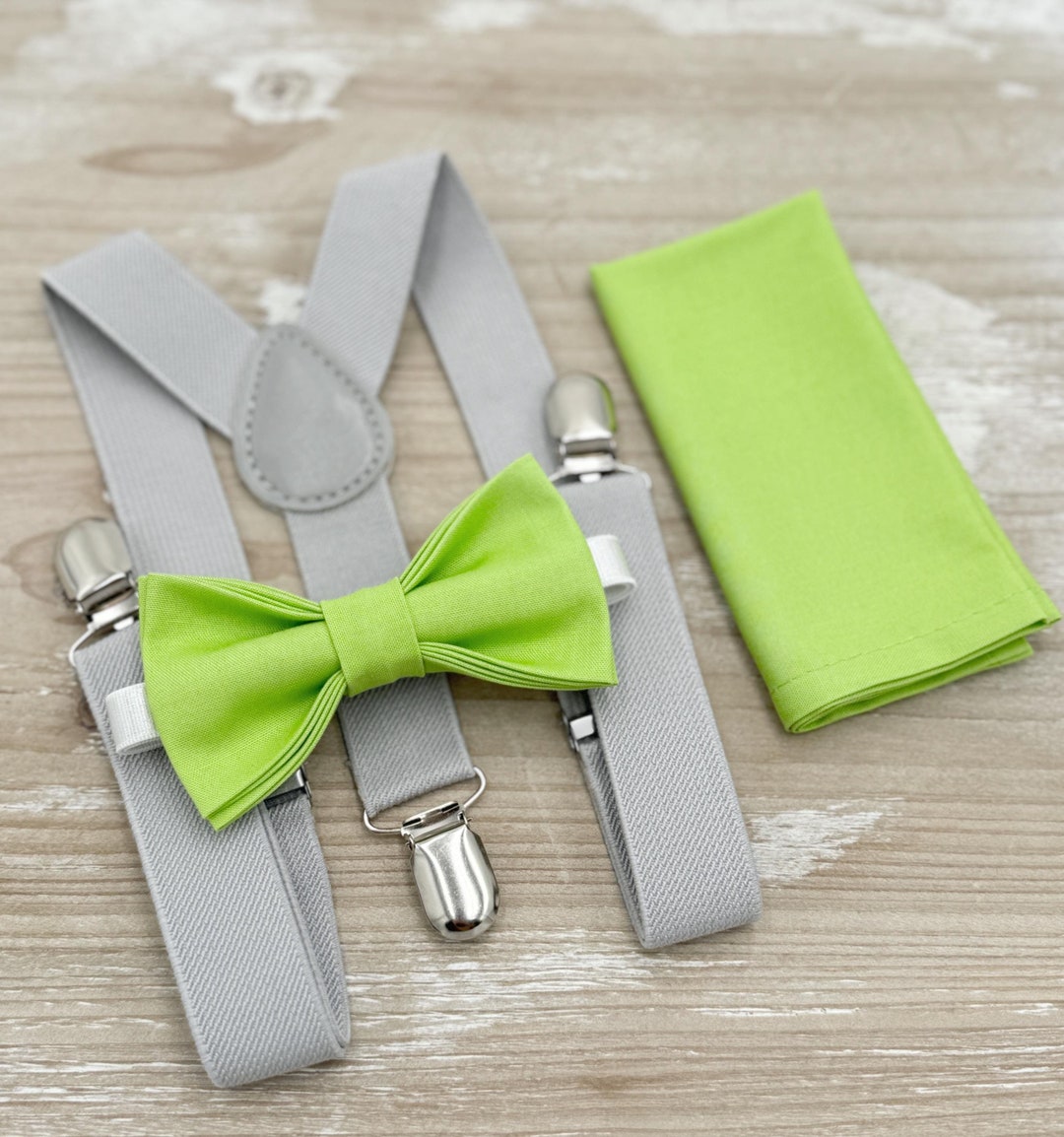 Pear Bow Pear Bow Tie & Suspenders | Light Gray Braces | Lime Green Bow Tie ...