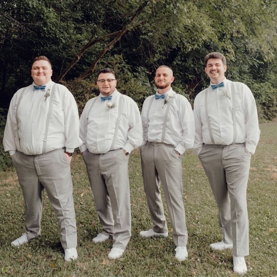 Groomsmen grey pants and suspenders sale