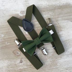 Forest Green Bow Tie & Olive Suspenders Set - Ring Bearer and Groomsman Outfit, Rustic Wedding, All Sizes Baby to Adult