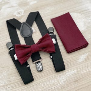 Cabernet Bow Tie & Suspenders, Wine Bowtie Set, Black Braces, Groomsman Gift, Ring Bearer Wedding Outfit, All Sizes Men and Boys