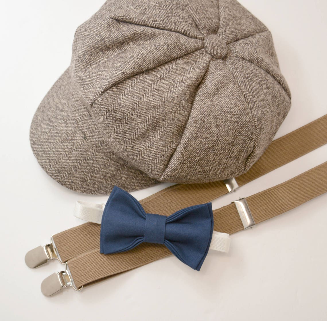 Bow Tie Suspenders Newsboy Cap Hat / Navy Blue Bow Tie / Etsy