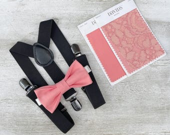 Parfait Bow Tie & Black Suspenders Set - Ring Bearer and Groomsman Outfit, Rustic Wedding, All Sizes Baby to Adult