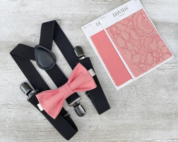 Parfait Bow Tie & Black Suspenders Set - Ring Bearer and Groomsman Outfit, Rustic Wedding, All Sizes Baby to Adult