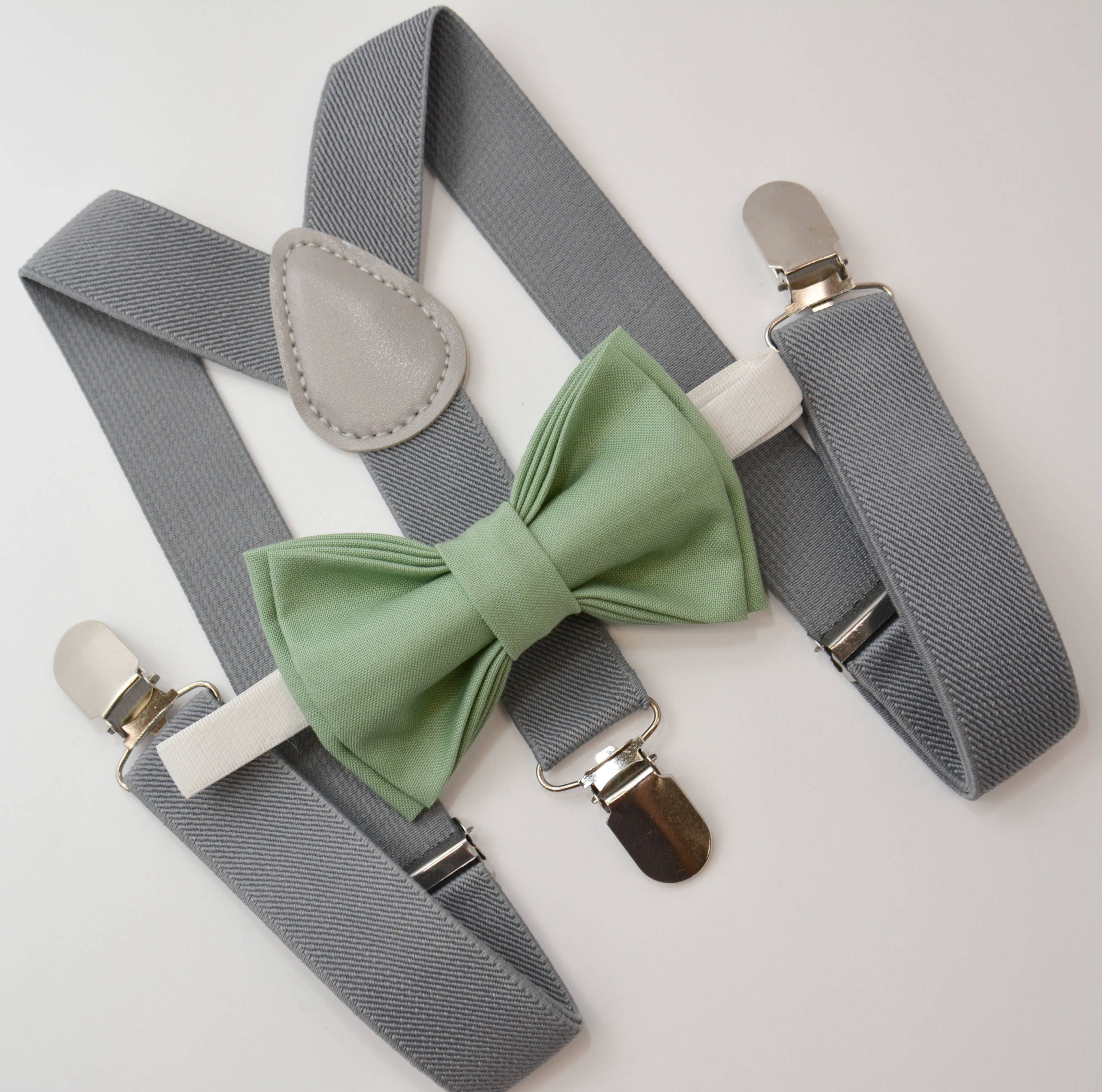 Bow Tie & Suspenders SET / Dark Sage Green Bow Tie / Medium Etsy