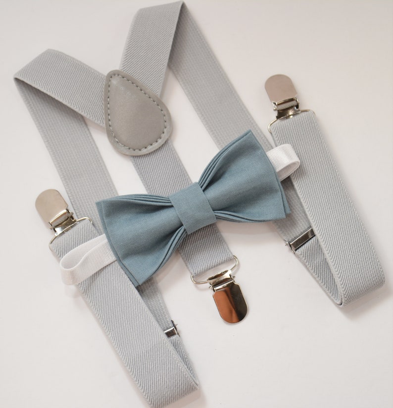 Bow Tie & Suspenders SET / SLATE Blue Dusty Blue Bow Tie / Etsy