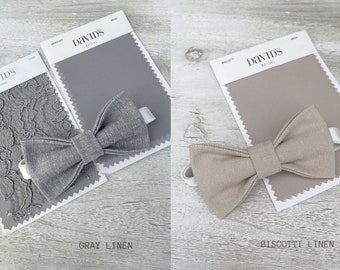 Gray Linen Bow Tie , Biscotti bow tie , Rustic Bow Tie ,  Grey Bow Tie for Men Kids and Baby Photos , Ring Bearer Photo Prop Outfit