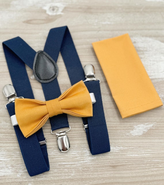 Marigold Bow Tie & Navy Blue Suspenders Set - Ring Bearer and
