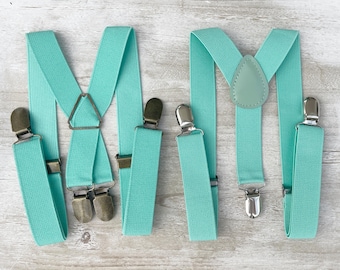 Mint Suspenders, Turquoise Braces, Groomsmen Gift, Spa Ring Bearer Outfit, Boho Rustic Wedding , Formal Wedding Party,