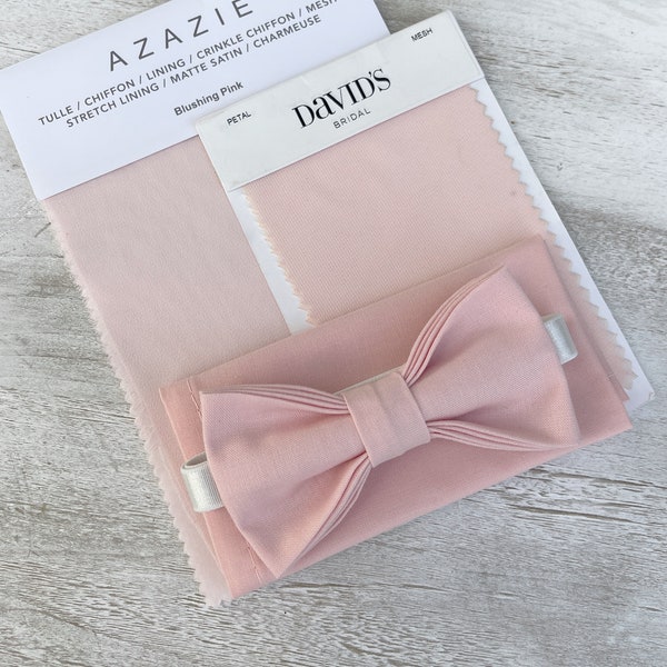 Men's Blush Petal Pink Bow Tie & Matching pocket square , Wedding cotton handkerchief , Groomsmen Best Man outfit , Boy's Ring bearer set