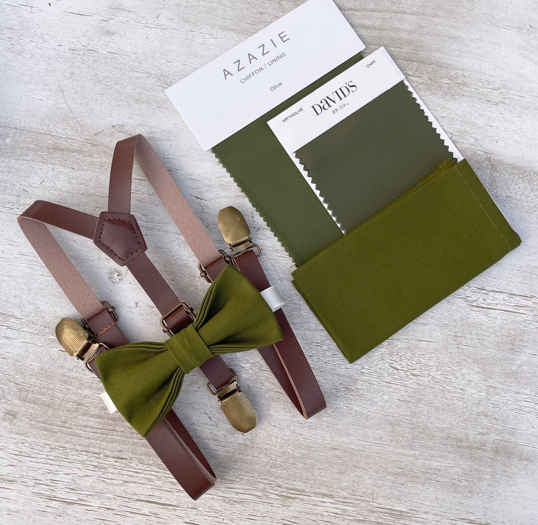 Olive Green Bow Tie & Skinny Leather Suspenders Men's Etsy