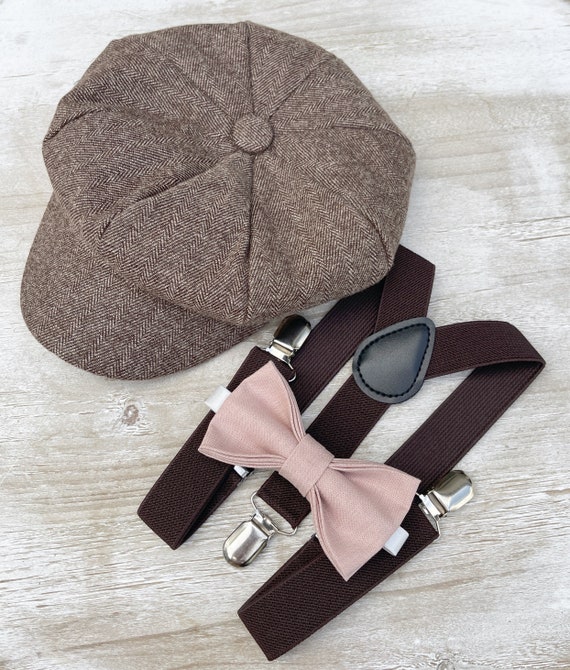Baby boy newsboy hat and best sale suspenders