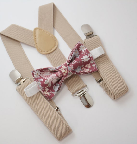 Bow Tie & Suspenders SET / Vintage DEEP Rose Floral Bow Tie / | Etsy