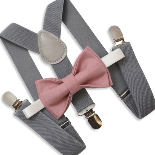 Bow Tie & Suspenders SET / Dusty Rose Pink Bow Tie / Medium Etsy