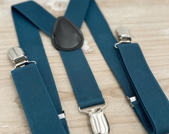 Ink Suspenders, Teal Blue Braces, Groomsmen Gift, Ring Bearer Outfit, Boho Rustic Wedding, Formal Wedding Party