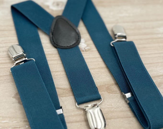 Ink Suspenders, Teal Blue Braces, Groomsmen Gift, Ring Bearer Outfit, Boho Rustic Wedding, Formal Wedding Party