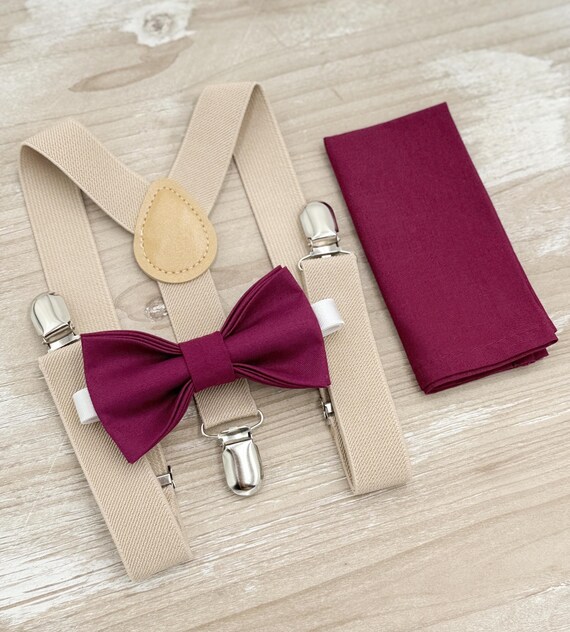 champagne colored bow tie and suspenders