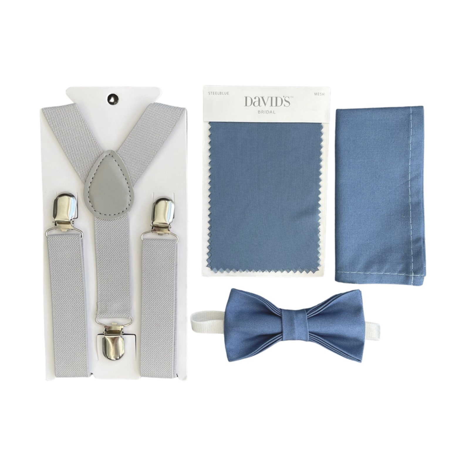 Dark Steel Blue Bow Tie and Light Gray Suspenders Kids Etsy