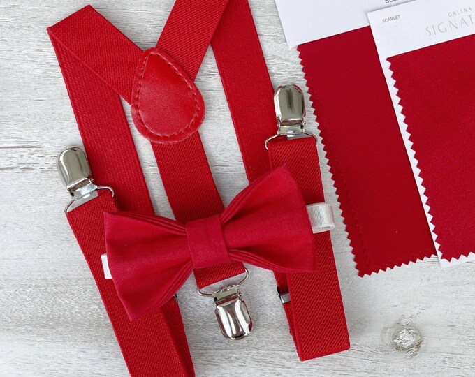 Scarlet Red Bow Tie & Suspenders Set – Ring Bearer Outfit