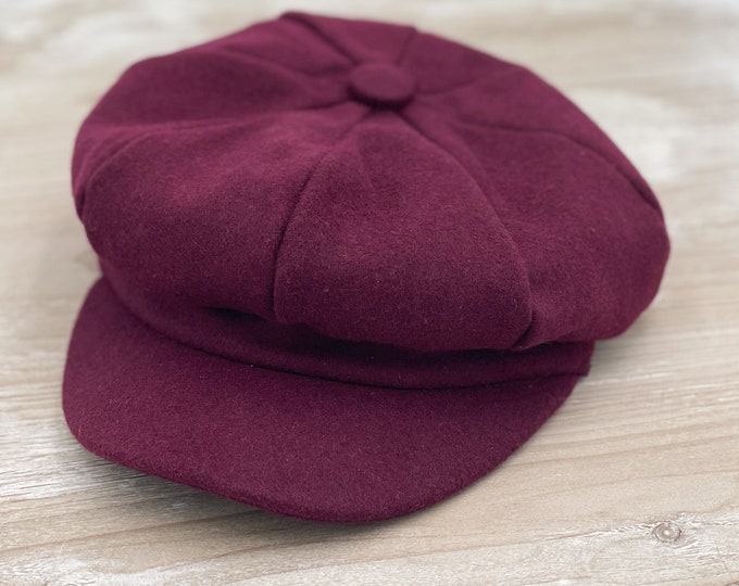 Wine Red Boy's Flat hat , Applejack Newsboy cap , Ring bearer gift , Cabernet Wedding  outfit , Newborn photo prop , Woolen hat