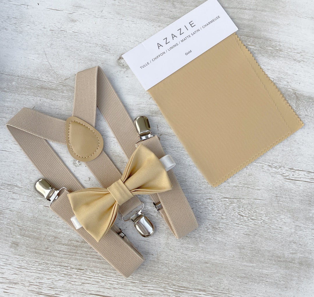 champagne gold bow tie and suspenders