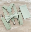 Dusty Sage Bow Tie & Suspenders, All Sizes Baby to Adult, Pocket Square, Ring Bearer Outfit, Boho Rustic Wedding, Groomsman Gift