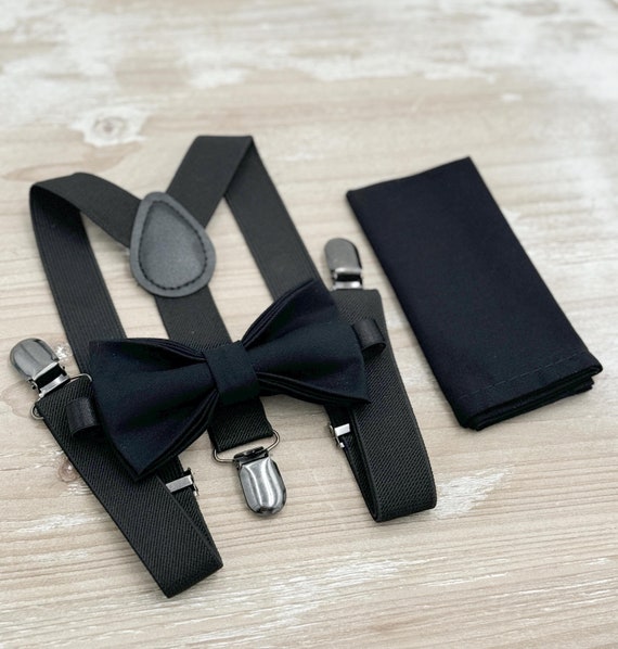 Black Bow Tie & Suspenders | Groomsman Bowtie | Page Boy