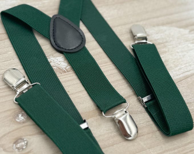 Dark Green Suspenders, Groomsmen Gift, Juniper Ring Bearer Braces, Boho Rustic Wedding, Formal Wedding Party, Ring Bearer Outfit