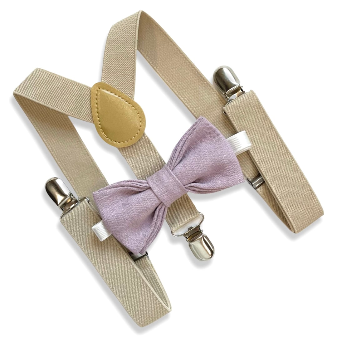 champagne color bow tie and suspenders