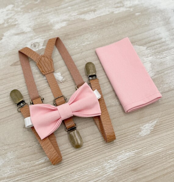 rose pink bow tie and suspenders