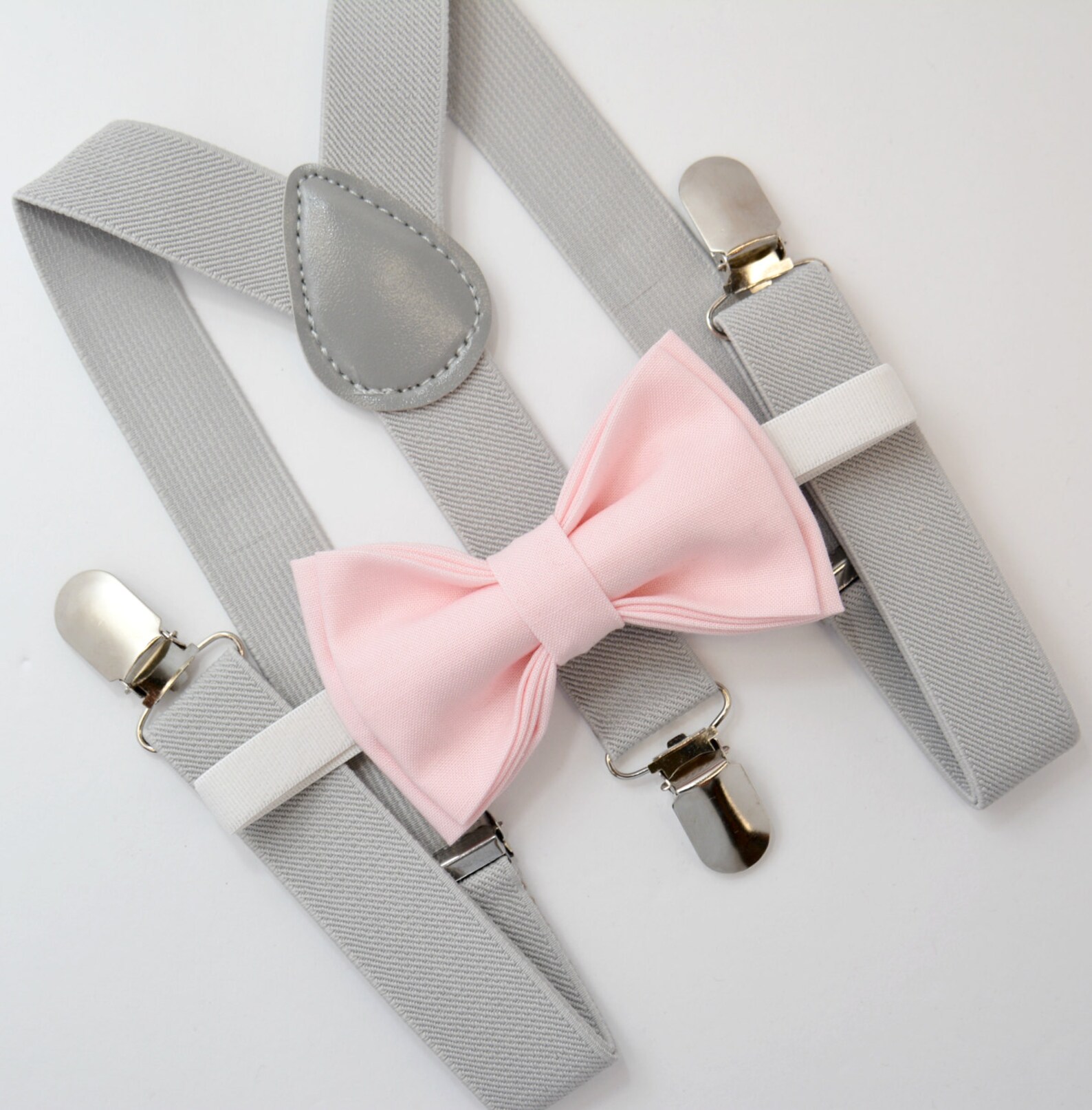 Bow Tie & Suspenders SET / Light Pink Bow Tie / Light Gray Etsy