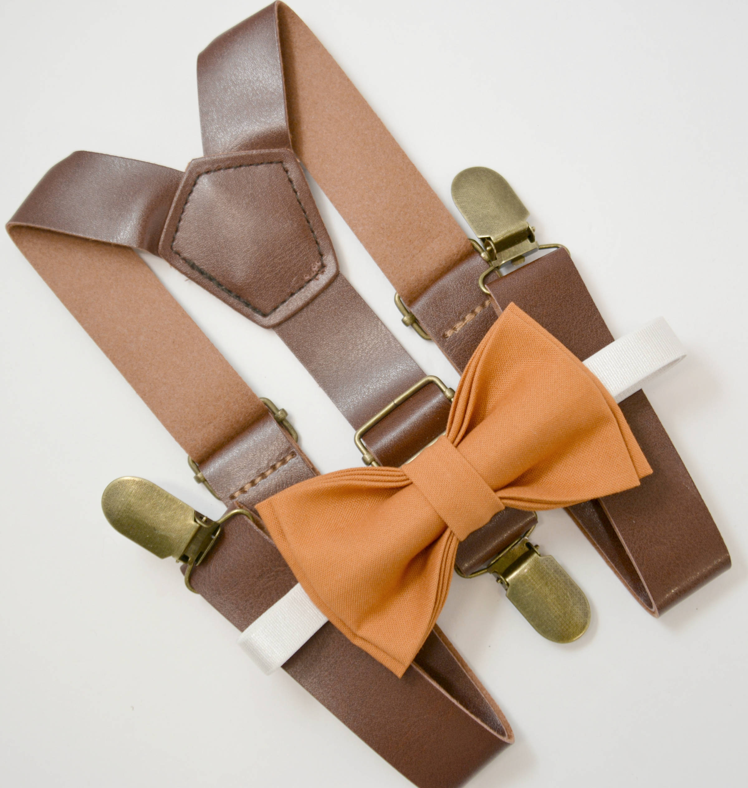 Bow Tie & Suspenders SET / Burnt Orange Bow Tie and Brown Faux Etsy