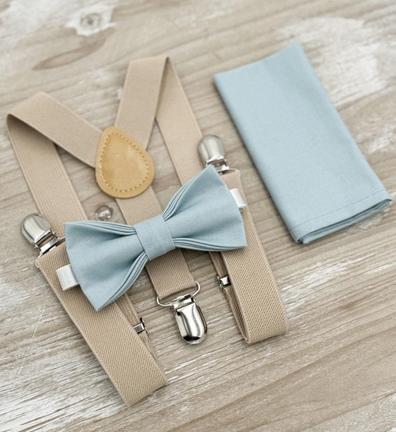 Mist Blue Bow Tie & Champagne Suspenders – Ring Bearer and