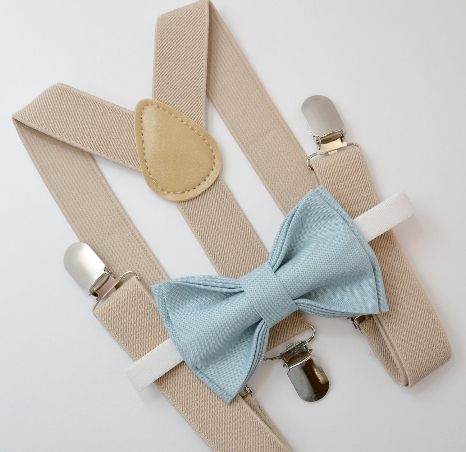 Bow Tie & Suspenders SET / Dusty Blue Bow Tie / Tan Khaki | Etsy
