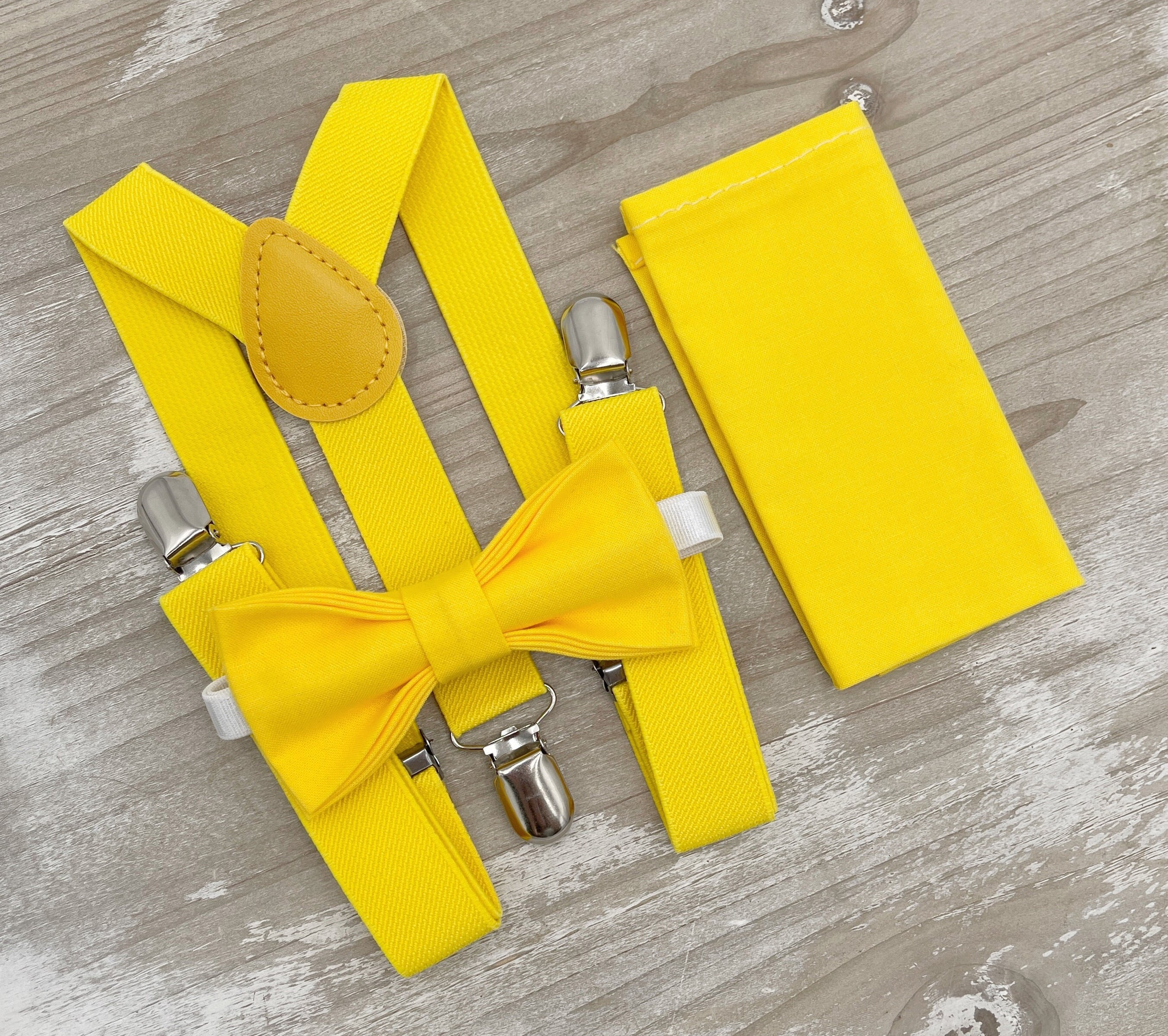 Yellow Bow Tie & Suspenders Men's Pocket Square - Etsy Denmark